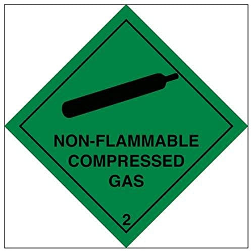 V Safety Non-Flammable Compressed Gas Warning Hazard Diamond Sign - 100mm x 100mm - Self Adhesive Vinyl