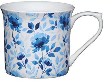 KitchenCraft China 300ml Fluted Mug, Blue Rose