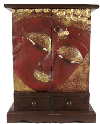 Buddha Schrank Thailand Kommode Akazie Holz Massiv 70cm Asien Rot Gold