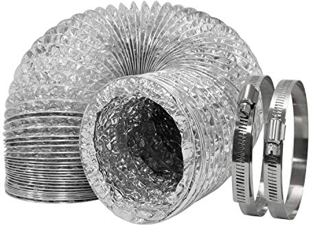 HG Power Tubo de aluminio flexible de 100 mm de diámetro para ventilación de aire acondicionado, secadoras, campanas extractoras con 2 abrazaderas (4 pulgadas x 10 m)