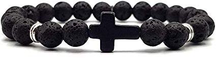 KARDINAL WEIST Kruzifix - Kreuz Lava Perlen Armband - GLAUBE - LIEBE - HOFFNUNG - Gebetskette, Rosenkranz, Gebetsarmband - №1 (Silber, S)