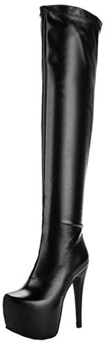 LUXMAX Stivali Alti Donna sopra Il Ginocchio Plateau Tacco Alto Tacchi a Spillo Scarpe Tacco Altissimo con Cerniera (Nero 1) - 35 EU
