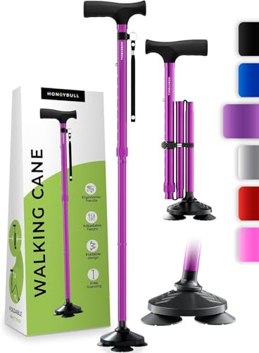 HONEYBULL Bastón para Hombres y Mujeres - Plegable, Ajustable, Abatible, Bastón Portátil, Punta Pivotante, Resistente | Bastones para Personas Mayores y Adultos (Morado)