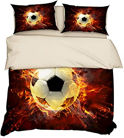 AYMAING Fashion Fun Kinderbettwäsche 135 x 200 cm 3 teilig Mikrofaser Bettbezug Fußball grün gelb schwarz