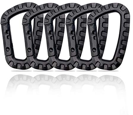 Holesto® Karabiner Kunststoff - Karabinerhaken Plastik - Karabiner taktisch Schwarz - Kunststoff Karabiner Set - Karabinerhaken groß - Molle D-Form - Outdoor ABS Karabiner - 5 Stück (Schwarz)