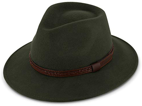 fiebig Edison Traveller mit Kunstlederband | Filzhut aus 100% Wolle für Damen und Herren | Angenehm Leichter Sitz für das ganze Jahr | Wollfilzhut Made in Italy (59-L, Olivgrün)