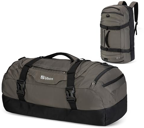 Ubon Large 55L Unisex Duffle Bag Weekender Taschen mit Laptop Storage Vented Wäscherei Schuhfach Kompression Riemen Reiseausrüstung für Wandern Camping Strand Ausflüge Gym Grau 55L