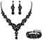 EVER FAITH Kristall Schmuckset Hochzeits Braut Art Deco Floral Teardrop Halskette Ohrringe und Armband Set Schwarz