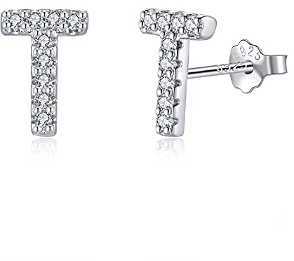 Buchstabe Ohrringe Silber 925, Initiale T Kleine Ohrringe für Mädchen Damen Geburtstag