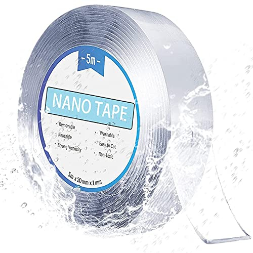 5M*20MM Doppelseitiges Nano Klebeband Extra Stark, Wiederverwendbare, Waschbares, Spurloses Nano Klebebänder für Wandfotos, Poster, Teppiche