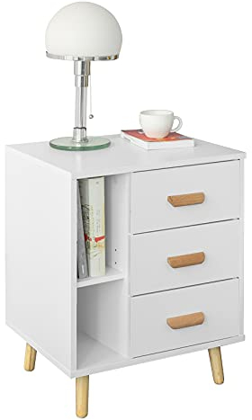 SoBuy Table de Chevet avec 3 tiroirs et 2 étagères, Table d'appoint pour Chambre à Coucher - Meuble de Rangement Moderne L48 x P40 x H60 cm Blanc FBT95-W