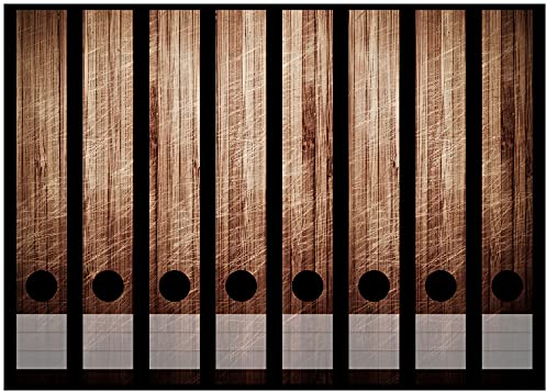 Wallario Ordnerrücken Sticker Desgin Holz Optik Used Look - Größe 8 Stück, Rückenschilder für 8 schmale Ordner, Klebeetiketten