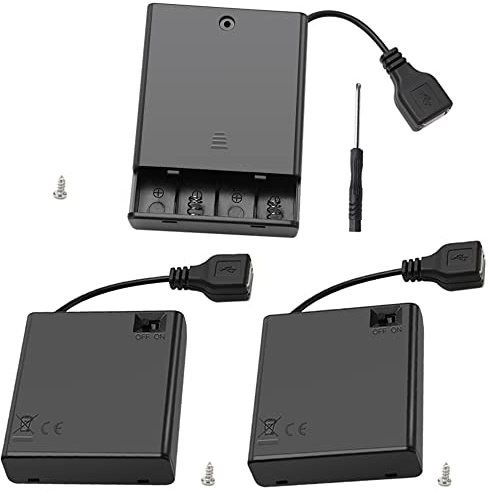 3 Stücke 4x1.5V AA Batteriehalter mit Schalter und Abdeckung, KUOQIY 6V Kunststoff Batteriehalter Gehäuse mit USB Buchse und EIN/AUS Schalter, mit Schraubendreher & Schrauben