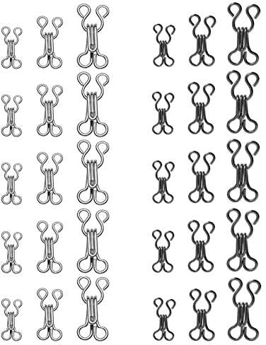 Helweet Set di Ganci e Occhielli in Metallo per Cucire - 100 Set Chiusure per Gonne, Reggiseno e Abbigliamento - Argento, Nero, 3 Taglie
