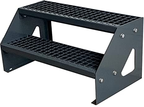Kaminbau Mierzwa Premium Stahl Treppe Freistehend Verzinkt & komplett Anthrazit Pulverbeschichtet 2 Stufen (Breite 140 cm) (Höhe 38 cm) Wetterfest Gitterroststufe Gartentreppe