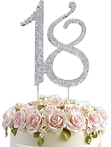 18 Zahl Strass Cake Topper, DOYUKY 18 Jahrestag Kuchendekoration, 18 Geburtstag Tortendekoration, Kuchendekoration für die 18. Geburtstagsfeier verwendet, Jubiläumsfeierdekoration（Silber）