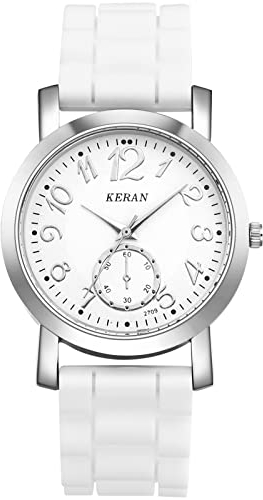 JewelryWe Uhren Damen Analog Quarz Armbanduhr Klassisch Einfach Beiläufige Uhr mit Silikon Armband Weiß