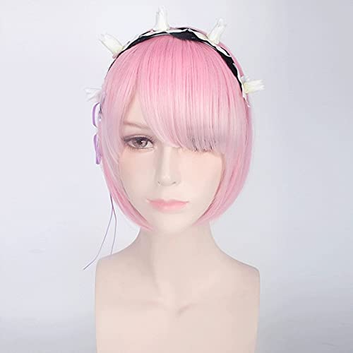 AniRe:Zero Starting Life In Another World Cosplay Wig Rem Ram Head Accessories CostuWig Cosplay Halloween Costumes Pink Only Wig