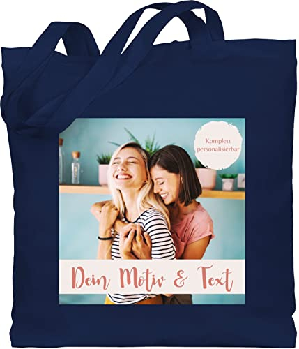 Baumwolltasche - eigenem - Eigenes Foto I Eigenes Bild - Unisize - Navy Blau - kindergarten stofftasche jutebeutel online bedrucken selbst drucken photo beutel personalised gifts kindergartentasche