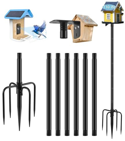 Gtongoko Smart Bird Feeder Pole 110 Inch Bluebird House Pole for Outdoors Weather Station Heavy Duty Metal Mounting Kit Adjustable Bird Feeder Stand Black