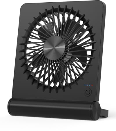 BIVBTP Desk Fan, USB Desk Fan With 2000mAh Rechargeable Battery,Powerful Super-Thin Small Table Fan, Electric Fans Cooling Quiet For Bedroom, Office, Outdoor, Traval-Black