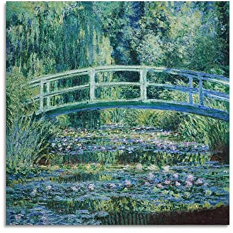 JAHER Claude Monet Paintings - (Water Lilies And The Japanese Bridge 1897) Poster Decorative Painting Canvas Wall Art Living Rooms Bedroom Painting 24x24inch(60x60cm)