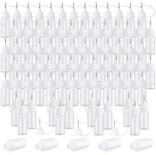 Zhehao 100 Pcs 10 ML Narrow Tip Applicator Bottle Mini Needle Tip Glue Bottle Applicator Precision Translucent Glue Bottles Fine Needle Tip Squeeze Bottle for Alcohol Ink DIY Quilling Acrylic Painting