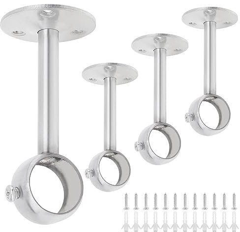 HOJLKLD Staffe per aste per tende da soffitto, confezione da 4 pezzi, in acciaio inossidabile, resistenti, per aste per tende da 2,5 cm, nero opaco, ganci per aste per tende da 2,5 cm (argento)