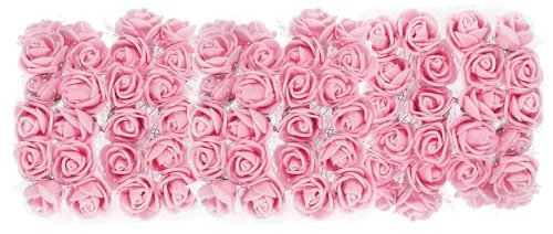 sourcing map Artificial Rose Flower Heads, Light Pink Mini Faux Flowers 0.8 Inch-1 Inch for DIY Craft Wedding and Party Decoration Pack of 72