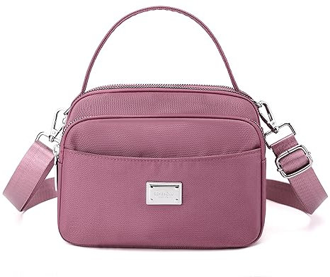 Nawoshow Umhängetasche für Damen, leicht, klein, Nylon, Schulterhandtaschen mit Tragegriff oben, dunkelrosa