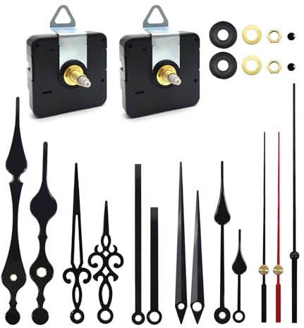 Desenda 2pcs Silent Quartz Clock Movement Long and Short Shaft with 5 Sets Hands, DIY Wall Clock Mechanism Battery Powered Motor Replacement Repair Clock Parts Kits (No Battery)