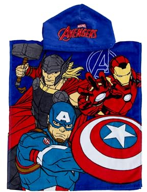 Disney Offizieller Marvel Avengers Kapuzenhandtuch-Poncho | Superweiches Gefühl, Captain America, Iron Man, Thor Design | Schwimmen Wickelmantel perfekt für Zuhause, Bad & Strand, Mehrfarbig, 115 x 50