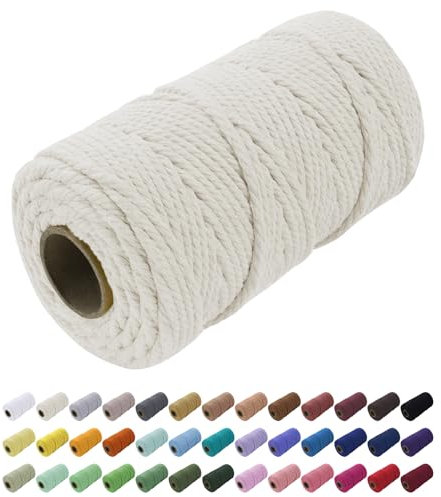 Uiopa Corda Macrame 5mm x 100m, Filo Macrame Cordoncino Cotone Naturale Spago Colorato Cordino per Borse Uncinetto, Wall Hanging, Decorazioni, Fai da Te, Piante da Appendere (Naturale)