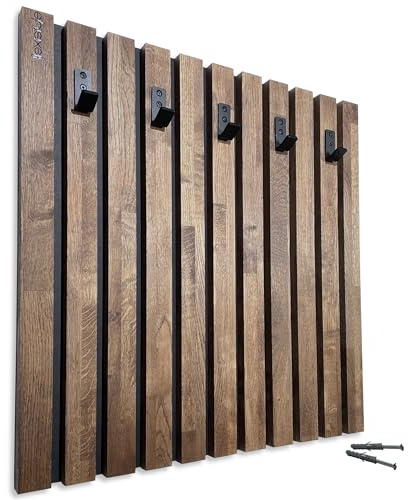 FLEXISTYLE Kleiderhaken Holz Eiche Braun – Wandgarderobe Paneel 60x60 cm, Garderobenhaken, Flurgarderobe, Wandhaken, Garderobe Flur, Garderobe Holz, Garderobe Eiche, Wandgarderoben Panelle
