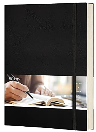EMSHOI B5 Notizbuch Bullet Dotted Journal - 19 x 25 cm großer Leder-Notizblock mit Haftnotizen, 192 nummerierte Seiten, 100 g/m² Punktrasterpapier, Softcover, für Frauen und Männer, Zeichenarbeiten