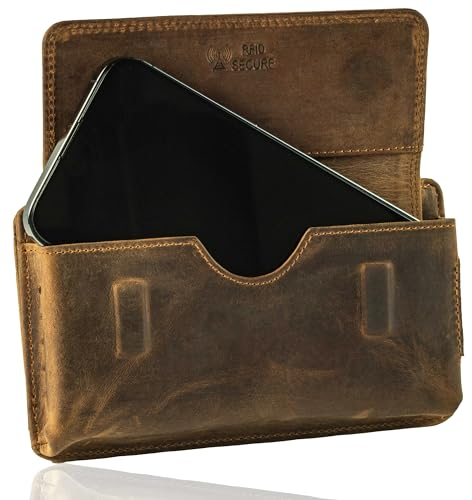 MATADOR 2in1 Echtleder Handytasche Gürtel mit Reißverschlussfach #Brisbane, mit edler Geschenkbox und RFID Schutz, Elegante Handy Gürteltasche Leder für Smartphone bis 6,9 Zoll in Braun Hunter
