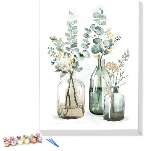 Hrobig Malen Nach Zahlen Erwachsene Blume mit Holz Rahmen, DIY Handgemalt Ölgemälde Kit mit Knitterfreie Leinwand, 3 Pinsel und Acrylfarbe - Home Deko Geschenk 30 x 40 cm