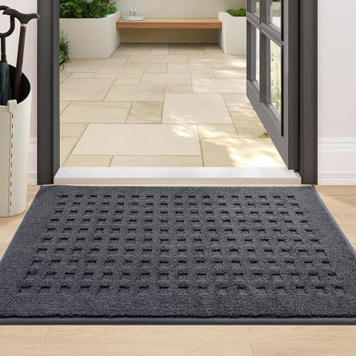 BEQHAUSE Dirt Trapper Door Mat 60x90cm, Indoor Mats Non-Slip Machine Washable Entry Rug, Dog Door Mat, Absorbent and Stain Resistant Welcome Mat for Front Back Door, Muddy Wet Shoes&Paws, Dark Grey
