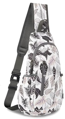 TITECOUGO Small Gym Sling Chest Bag Side Crossbody Backpack Waterproof Lightweight Small Rucksack Bag with Adjustable Strap for Work Outdoor Sports Hiking Cycling for Women Men (Mix- Tropical Leaves)