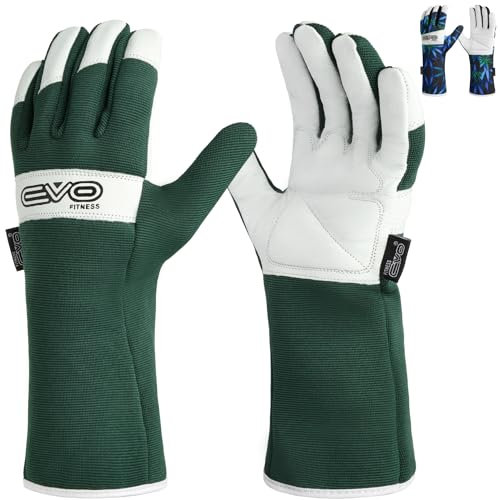 EVO Fitness Gardening gloves for Men and Women Tough Thorn Proof Comfortable Breathable Protective leather with Strong Grip Rigger Garden work Safety gloves (Long Green, X-Large)