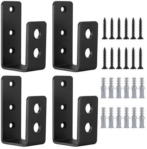 4 Pièces Supports de Porte Barre de Sécurité en Acier en Forme de U, pour 2 x 4 Bois pour Renforcement des Portes de Sécuritét, avec Vis