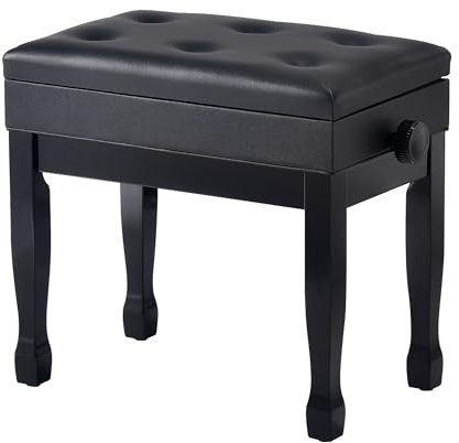 FILISITE Adjustable Height Piano Stool Bench PU Leather Cushion Wooden Keyboard Seat with Music Storage (Black)