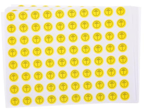 Carta Adesivi Gialli Simbolo di 800 in Patinata Pezzi Terra | Forma Circolare, Adesivo Stabile e Duraturo, per Operazioni Elettriche e Grandi Impianti, Etichette Segnaletiche