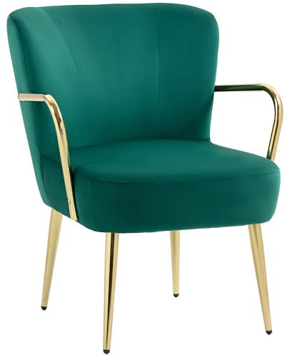 HOMCOM Retro Samt Lounge Sessel mit Armlehnen und goldenen Beinen, gepolsterter Sessel für Wohnzimmer und Wohnzimmer, Grün