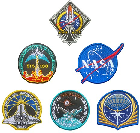 6 PCS NASA Space Hook and Loop Patches, Space Exploration Patch Tactical NASA Logo Champion Stickers Applique Sew on Morale Embroidered Patches for Clothes Backpack Bags Vest Uniform