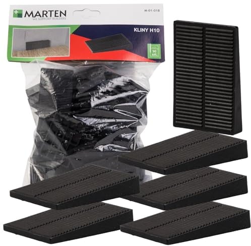 MARTEN Montagekeile Kunststoff – Universalkeile für präzises Ausrichten und Fixieren bei Türen, Fenstern und Dachlatten | 50 Stück | Schwarz, 10 mm Höhe, 58 mm Länge, 38 mm Breite