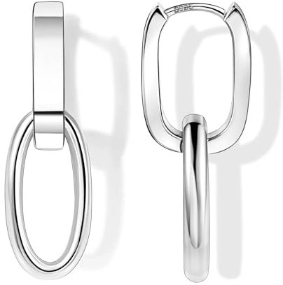 925 Sterling Silver Square Earrings for Women, ALEXCRAFT Sterling Silver Hoop Earring Hypoallergenic Small Silver Cartilage Double Square Huggie Hoop Earring Lightweight Dangle Drop Earring for Women