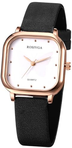 Silverora Uhren Damen Eckige Damenuhren: Ultradünne Rechteckige Analoge Quarzuhr Schmetterling Punktskala Armbanduhren mit Lederarmband Geschenke für Frauen