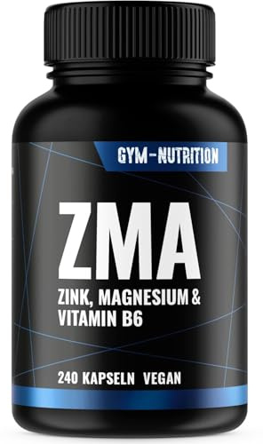 ZMA Kapseln hochdosiert - 240 Kapseln - Magnesium + Zink + Vitamin B6 - Mit 3 Magnesiumverbindungen -vegan & produziert in Deutschland