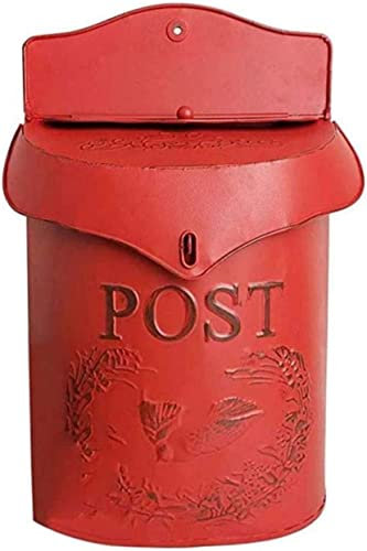 Mailbox Classic Large American Style Letterbox Wall Mounted Mailbox Vintage Outdoor Front Door Safes Post Box Lockable Galvanised Steel Letter Racks-Red